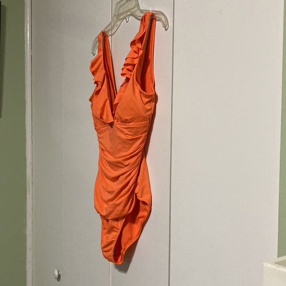 LAUREN RALPH LAUREN Orange Slimming Swimsuit  One Piece Ruffle Womens Size 6 - Picture 8 of 15